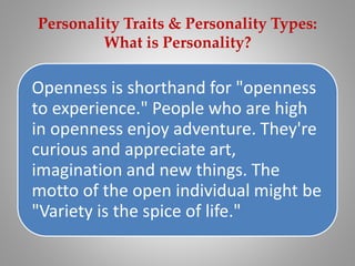 Summary of the six groups of personality characteristics