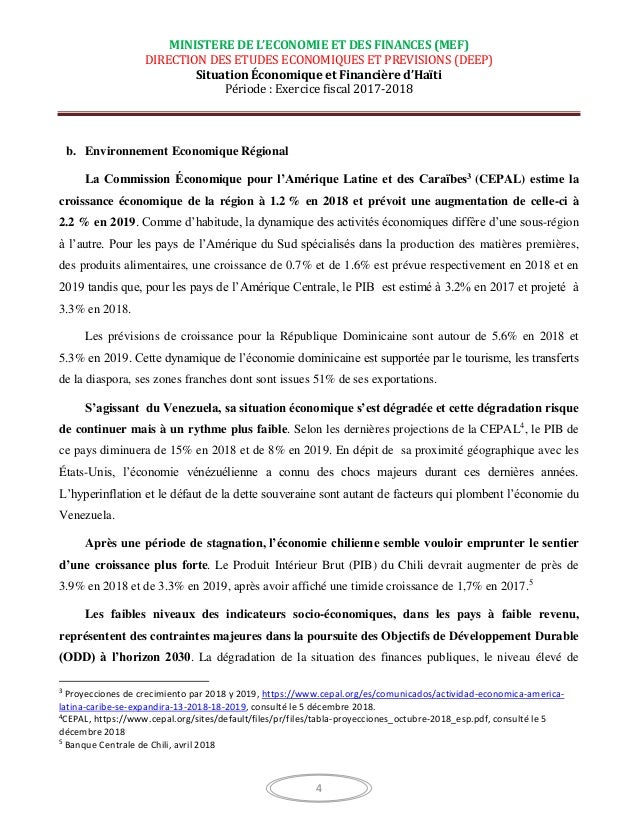 Situation Economique Et Financière Dhaiti Dec 2018 - 