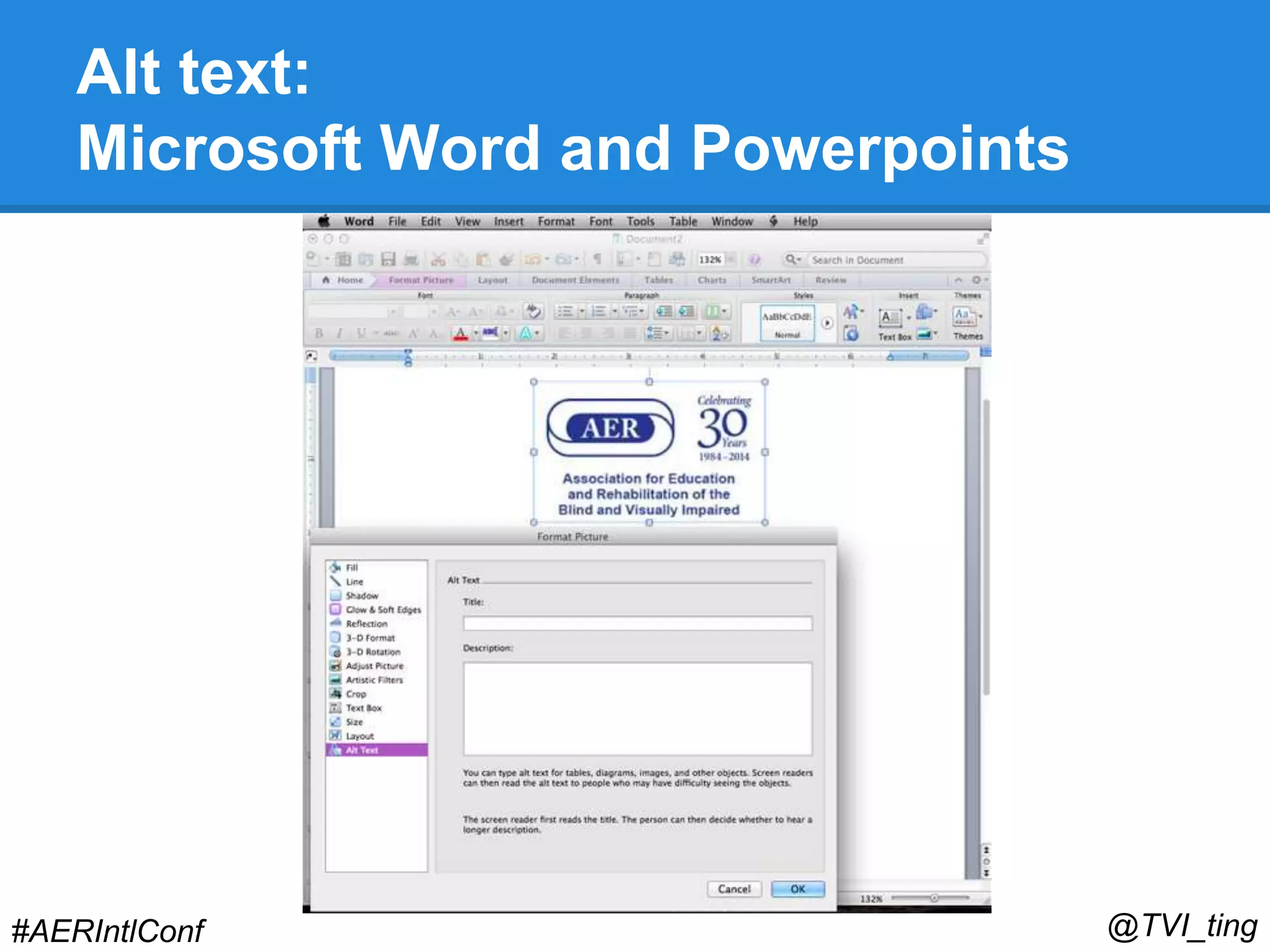 Alt text: 
Microsoft Word and Powerpoints 
#AERIntlConf @TVI_ting 
 