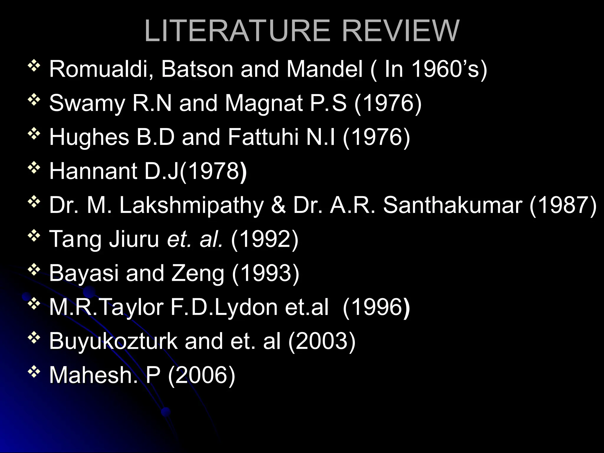 LITERATURE
LITERATURE REVIEW
REVIEW
 Romualdi, Batson and Mandel ( In 1960’s)
Romualdi, Batson and Mandel ( In 1960’s)
 Swamy R.N and Magnat P.S (1976)
Swamy R.N and Magnat P.S (1976)
 Hughes B.D and Fattuhi N.I (1976)
Hughes B.D and Fattuhi N.I (1976)
 Hannant D.J(1978
Hannant D.J(1978)
)
 Dr. M. Lakshmipathy & Dr. A.R. Santhakumar (1987)
Dr. M. Lakshmipathy & Dr. A.R. Santhakumar (1987)
 Tang Jiuru
Tang Jiuru et. al.
et. al. (1992)
(1992)
 Bayasi and Zeng (1993)
Bayasi and Zeng (1993)
 M.R.Taylor F.D.Lydon et.al (1996
M.R.Taylor F.D.Lydon et.al (1996)
)
 Buyukozturk and et. al (2003)
Buyukozturk and et. al (2003)
 Mahesh. P (2006)
Mahesh. P (2006)
 