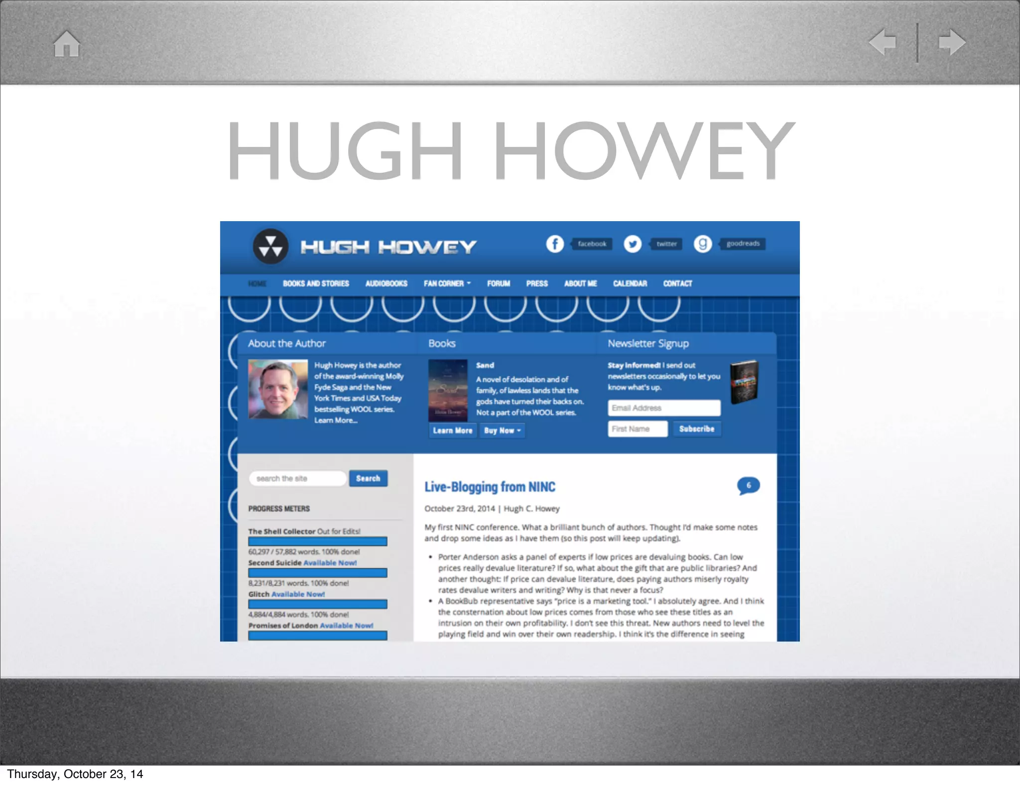 HUGH HOWEY 
Thursday, October 23, 14 
 