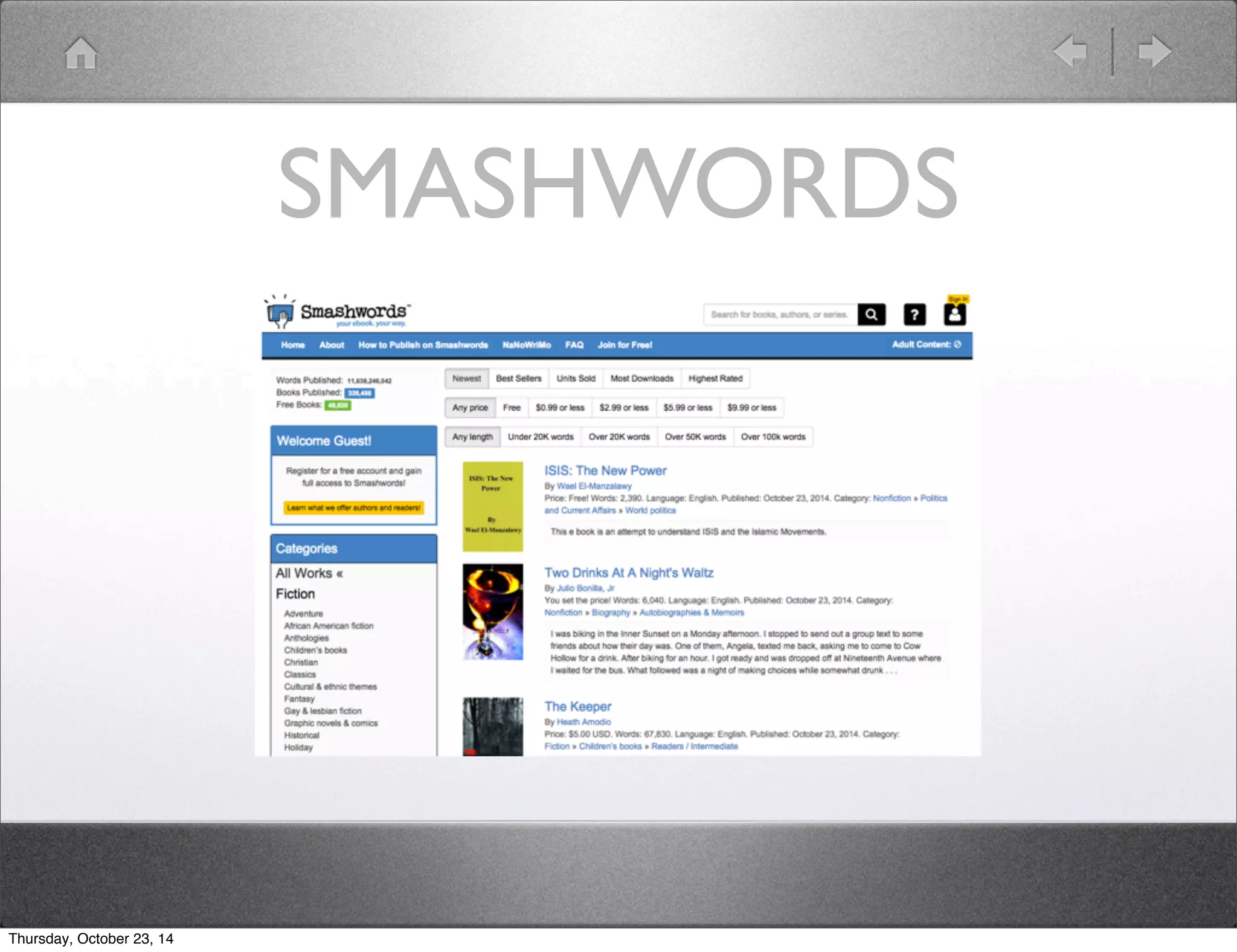 SMASHWORDS 
Thursday, October 23, 14 
 