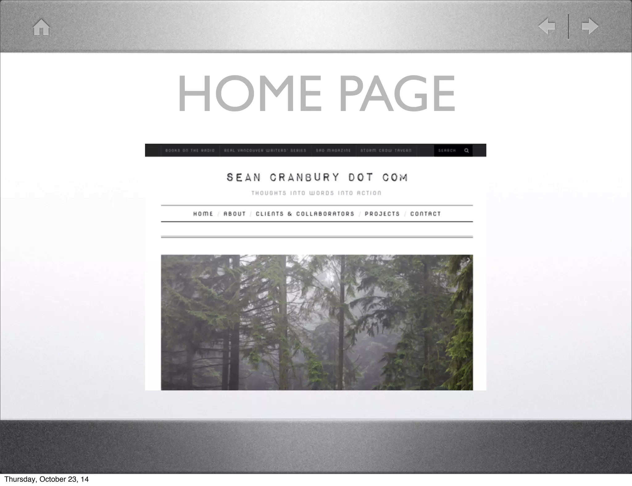 HOME PAGE 
Thursday, October 23, 14 
 
