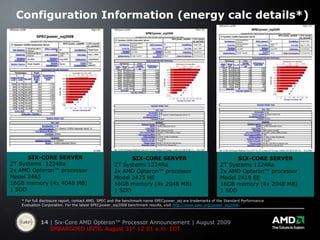 Up to 30% higher performance* and performance-per-watt** than Quad Core AMD Opteron™ processor*Compared to 40W ACP and **compared to 75W ACP Quad-Core AMD Opteron processors.  See slides 11 & 12 for backup and configuration information.