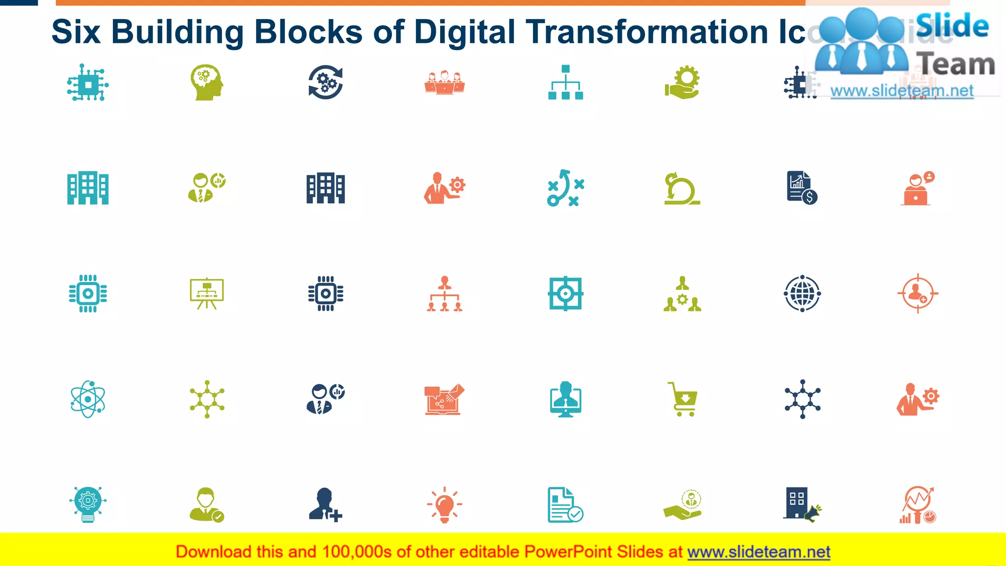 Six Building Blocks of Digital Transformation Icons Slide
This slide is 100% editable. Adapt it to your needs and capture your audience's attention.
16
 