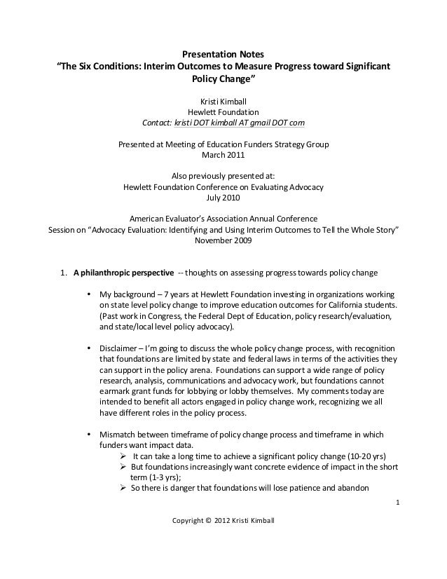The Six Conditions Interim Outcomes To Measure Progress
