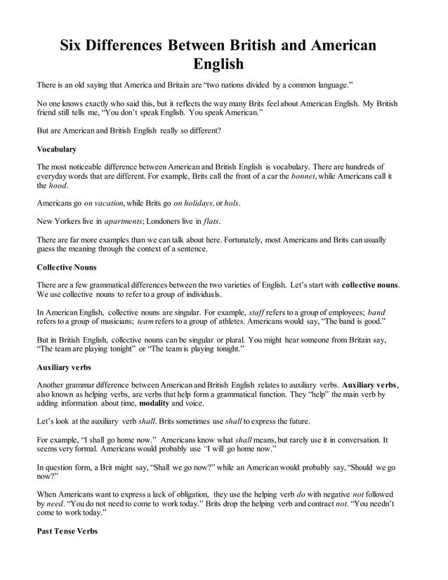 Six differences between british and american english | DOCX