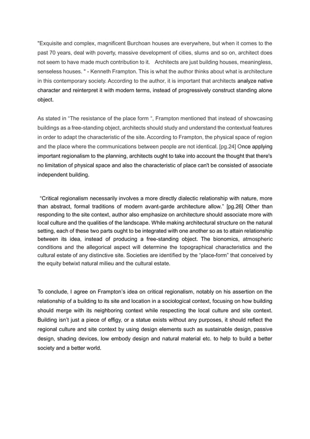 Frampton ‘Towards Critical Regionalism’ Six Points for an