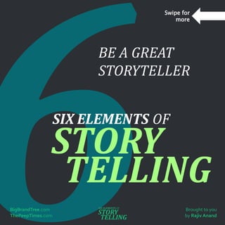 Brought to you
by Rajiv Anand
BigBrandTree.com
ThePeepTimes.com
Swipe for
more
BE A GREAT
STORYTELLER
 