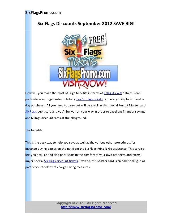 six flags discounts september 2012