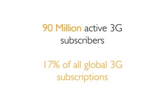 90 Million active 3G
    subscribers

17% of all global 3G
   subscriptions
 