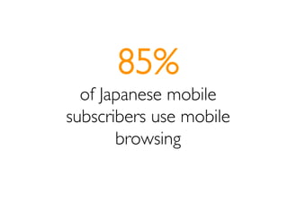 85%
  of Japanese mobile
subscribers use mobile
       browsing
 