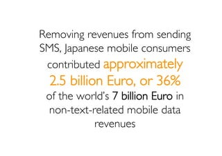 Removing revenues from sending
SMS, Japanese mobile consumers
 contributed approximately
  2.5 billion Euro, or 36%
 of th...