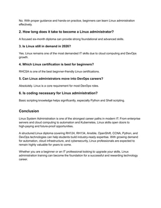 Comprehensive Six Months Diploma in Linux System Administration in ...