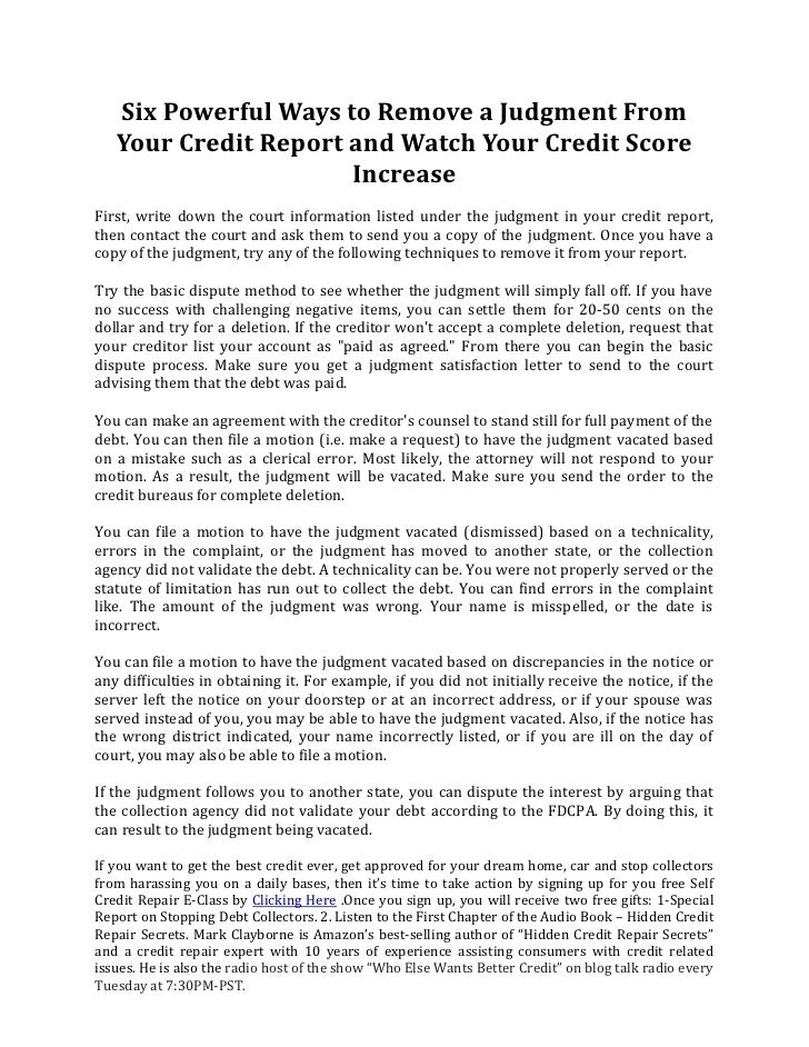 six powerful ways to remove a judgment from your credit report and wa motion to vacate judgement sample letter