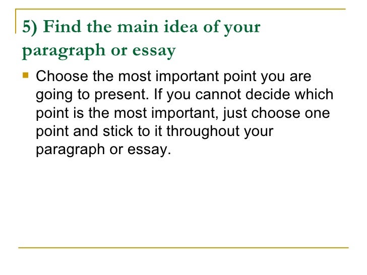 main idea of an essay Keeps the reader focused on your argument signals to the reader your main points write a sentence that summarizes the main idea of the essay you plan to write. main idea of an essay Keeps the reader focused on your argument signals to the reader your main points write a sentence that summarizes the main idea of the essay you plan to write.