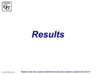Results

Copyright Motorola Inc.

“Quality Is Our Job, Customer Satisfaction Is Our Duty, Customer Loyalty Is Our Future”

 