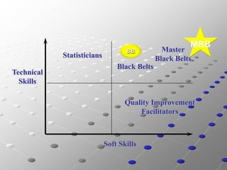 Technical
Skills
Soft Skills
Statisticians
Master
Black Belts
Black Belts
Quality Improvement
Facilitators
BB
MBB
 