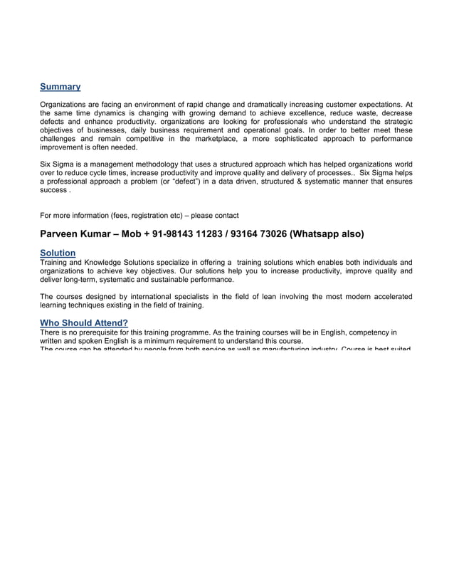 Six Sigma Green Belt Training Course Pdf Six Sigma Green Belt Training Course Pdf