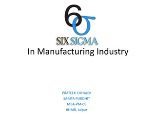 In Manufacturing Industry
PRATEEK CHHAJER
SAMTA PUROHIT
MBA-PM-05
IIHMR, Jaipur
 