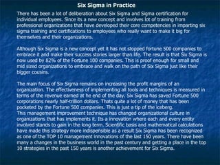 Six Sigma in Practice  ,[object Object]