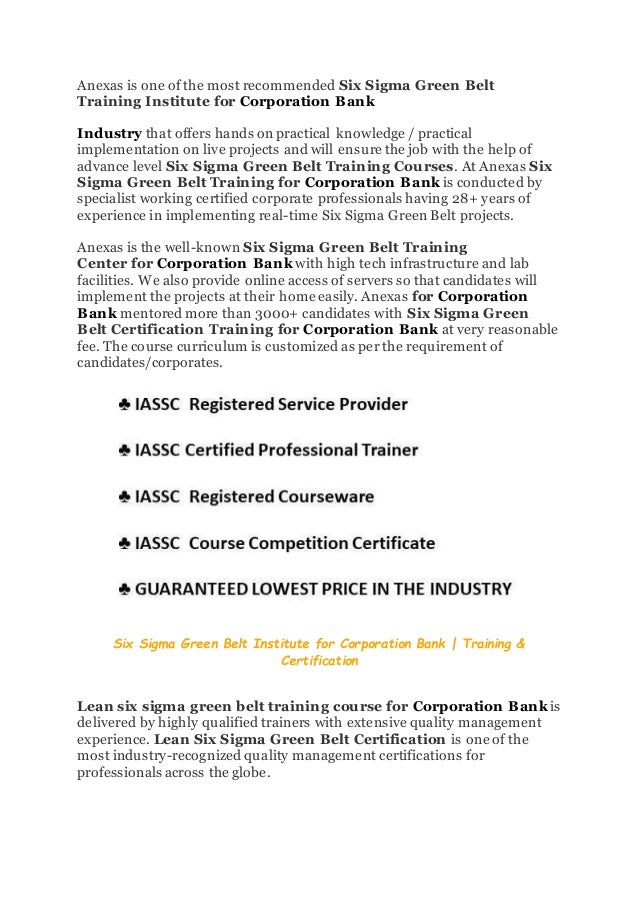 Six Sigma Training For Corporation Bank Six Sigma Training Institu