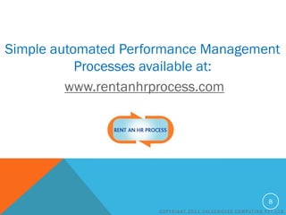 Simple automated Performance Management
Processes available at:
www.rentanhrprocess.com

8
COPYRIGHT 2011 VALUEMOVES COMPUTING PVT LTD

 