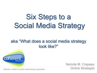 Six Steps to a Social Media Strategyaka “What does a social media strategy look like?” Neicole M. CrepeauOnline Strategist Website, mobile & social media design specialists 