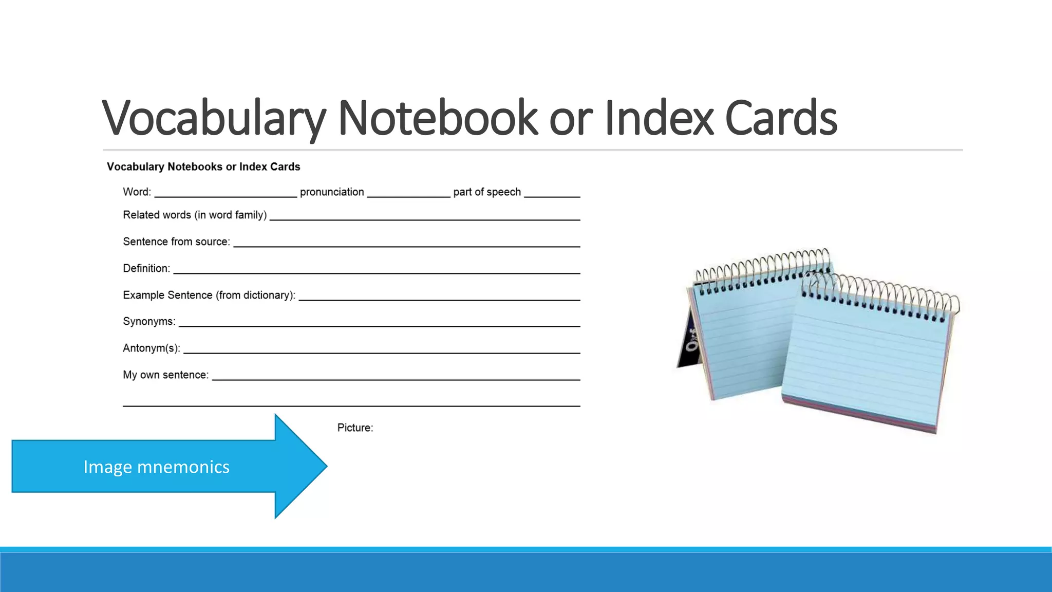 Vocabulary Notebook or Index Cards
Image mnemonics
 