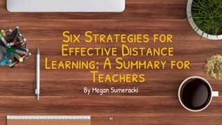 Six Strategies for
Effective Distance
Learning: A Summary for
Teachers
By Megan Sumeracki
11
 