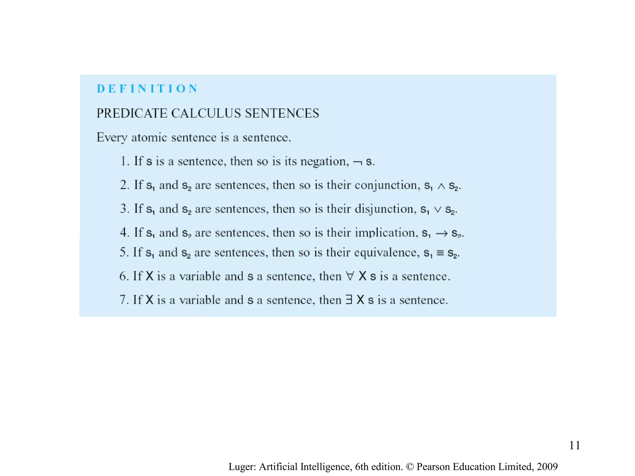 Luger: Artificial Intelligence, 6th edition. © Pearson Education Limited, 2009
11
 