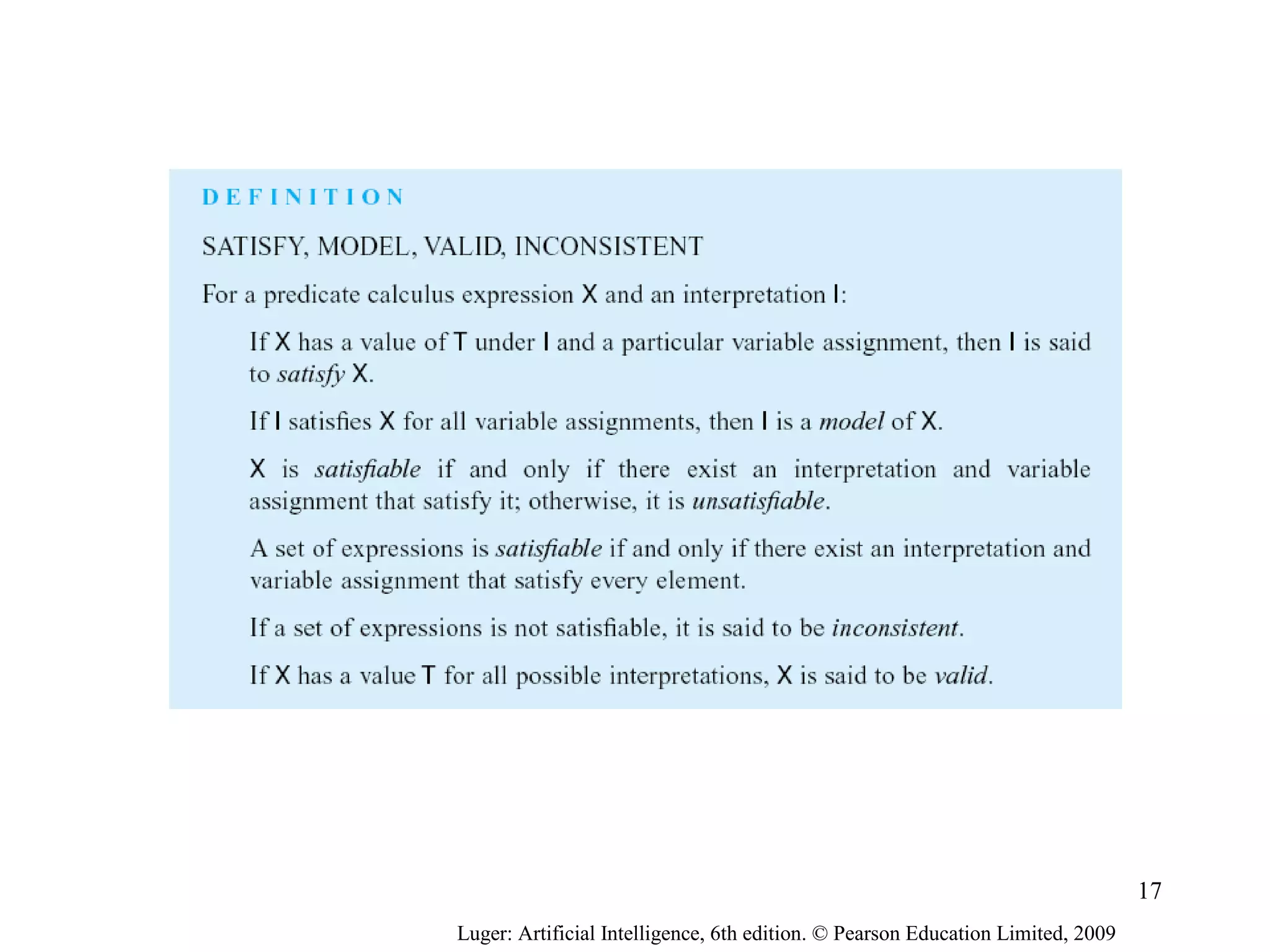 Luger: Artificial Intelligence, 6th edition. © Pearson Education Limited, 2009
17
 