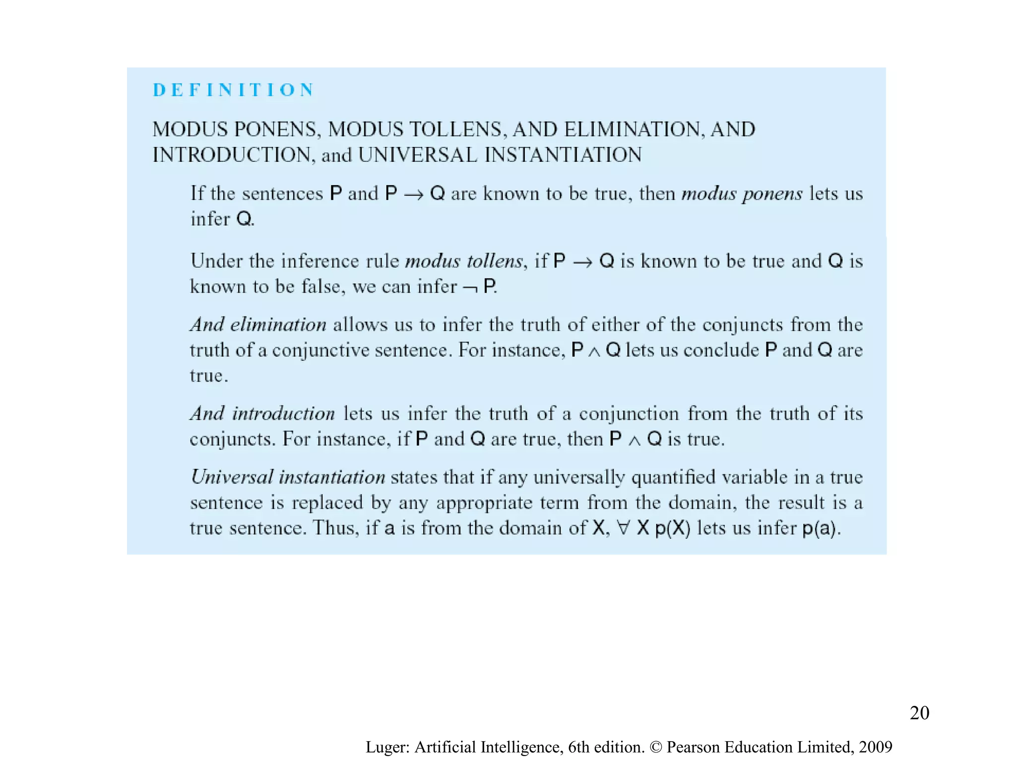 Luger: Artificial Intelligence, 6th edition. © Pearson Education Limited, 2009
20
 