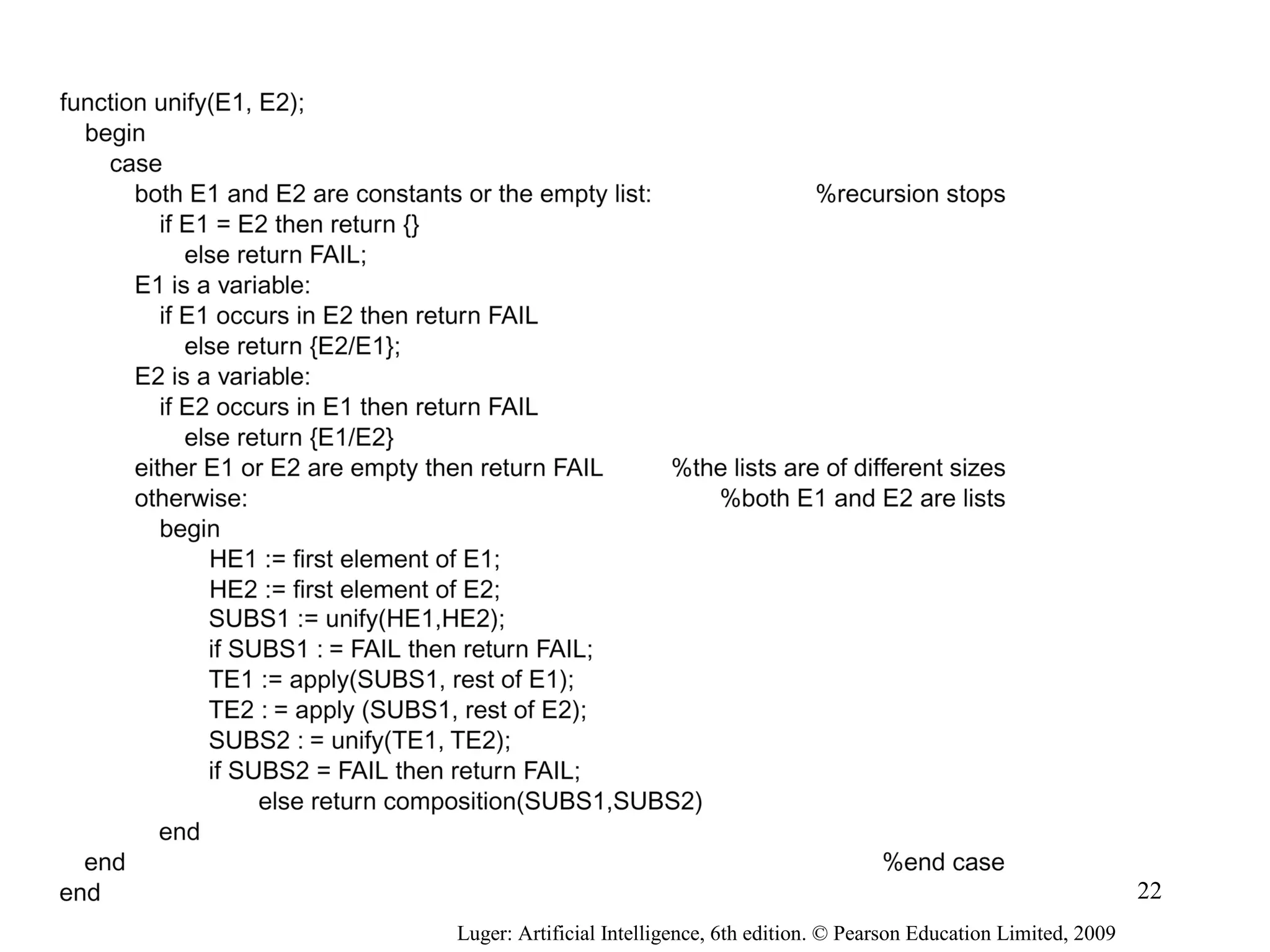 Luger: Artificial Intelligence, 6th edition. © Pearson Education Limited, 2009
22
 