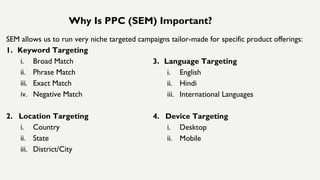 Why Is PPC (SEM) Important?
SEM allows us to run very niche targeted campaigns tailor-made for specific product offerings:...