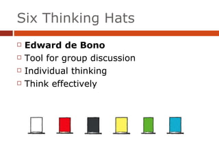 Six Thinking Hats Edward   de Bono Tool for group discussion Individual thinking Think effectively 