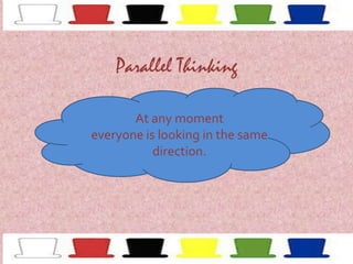 Parallel Thinking
At any moment
everyone is looking in the same
direction.

 