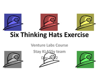 Six Thinking Hats Exercise
      Venture Labs Course
       Stay KLASSy team
           Dec 2012
 