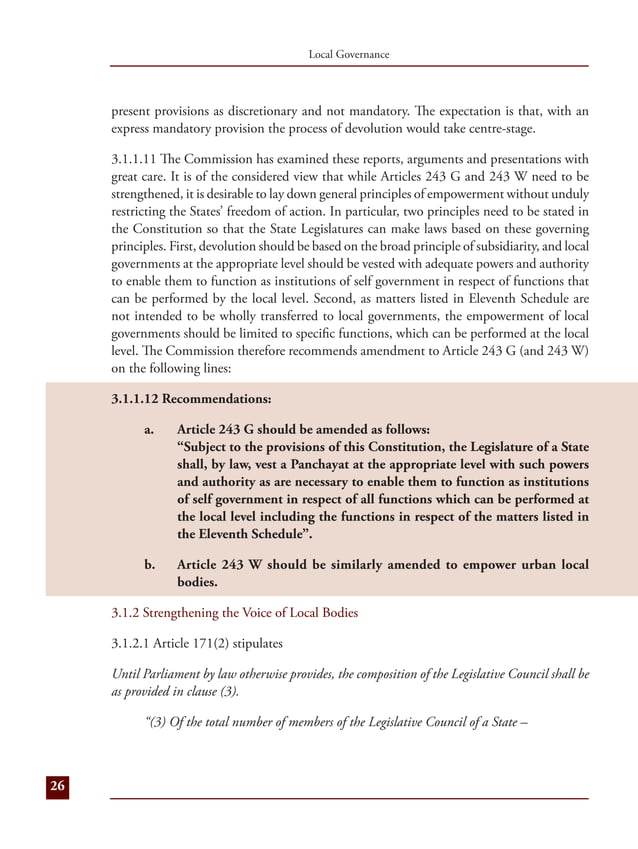 Second Arc Sixth Report Local Governance Government Of India Pdf