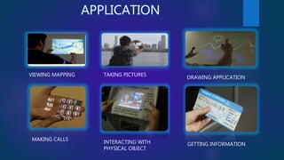 APPLICATION
VIEWING MAPPING TAKING PICTURES
DRAWING APPLICATION
MAKING CALLS
INTERACTING WITH
PHYSICAL OBJECT
GETTING INFORMATION
 