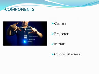 COMPONENTS
Camera
Projector
Mirror
Colored Markers
 