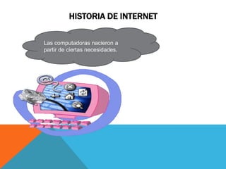 HISTORIA DE INTERNET
Las computadoras nacieron a
partir de ciertas necesidades.
 