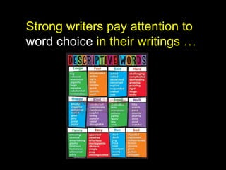 Strong writers pay attention to
word choice in their writings …
 