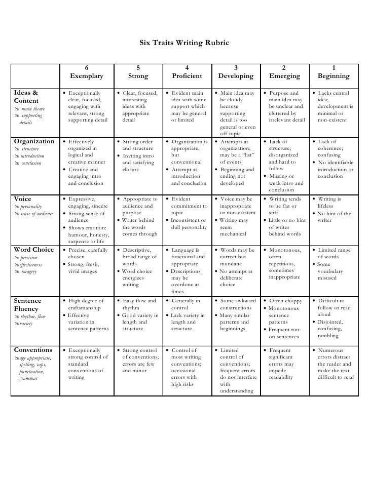 6 1 trait writing assessment checklist