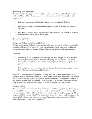 Six types of task for TBL