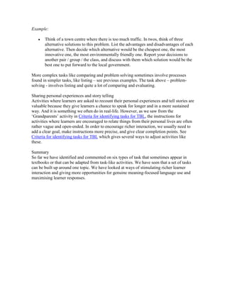 Six types of task for TBL