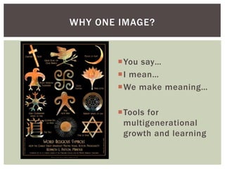 You say…
I mean…
We make meaning…
Tools for
multigenerational
growth and learning
WHY ONE IMAGE?
 