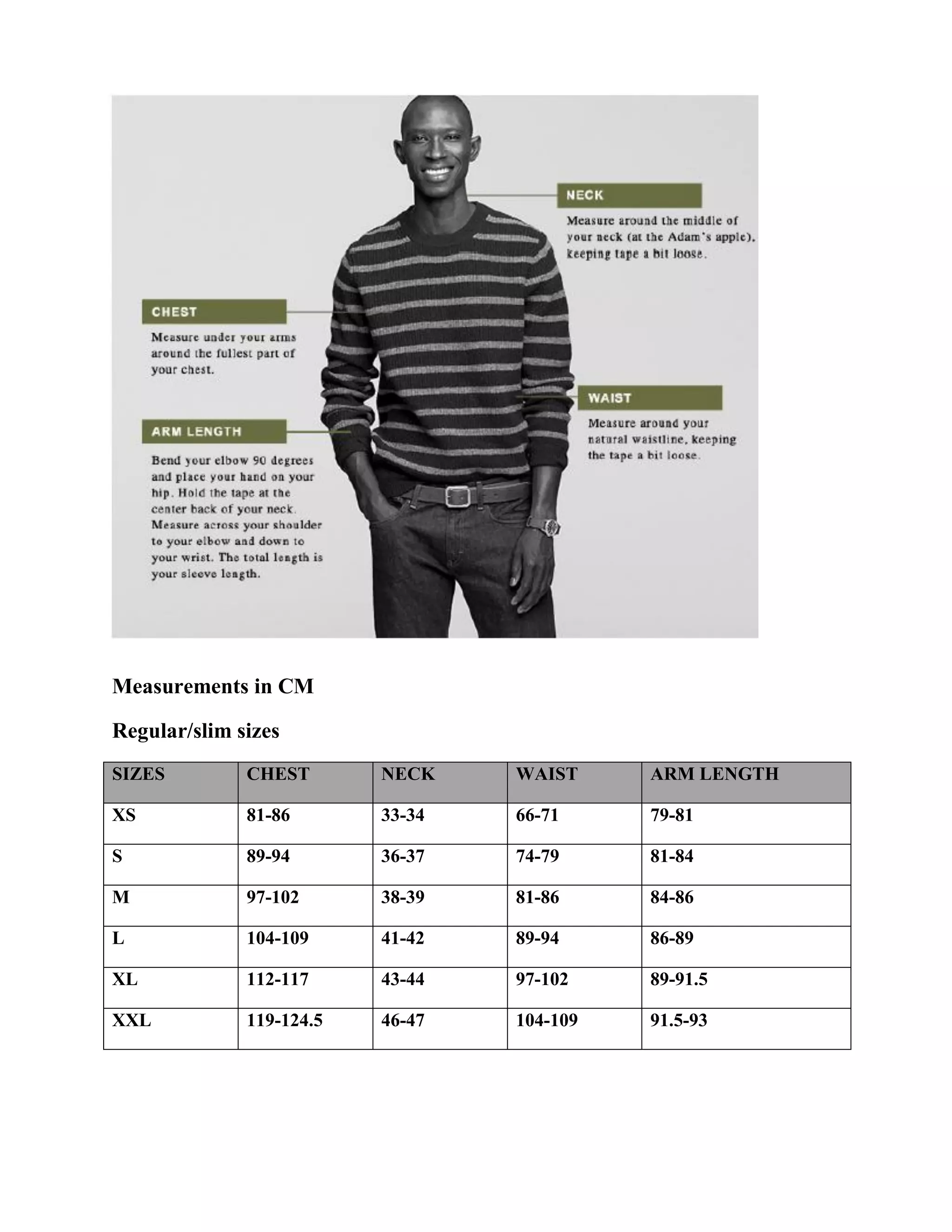 Size chart j crew | PDF