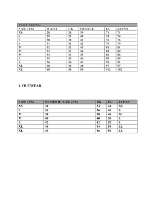 Size Chart J Crew