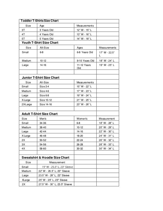 L Size Shirt Chart